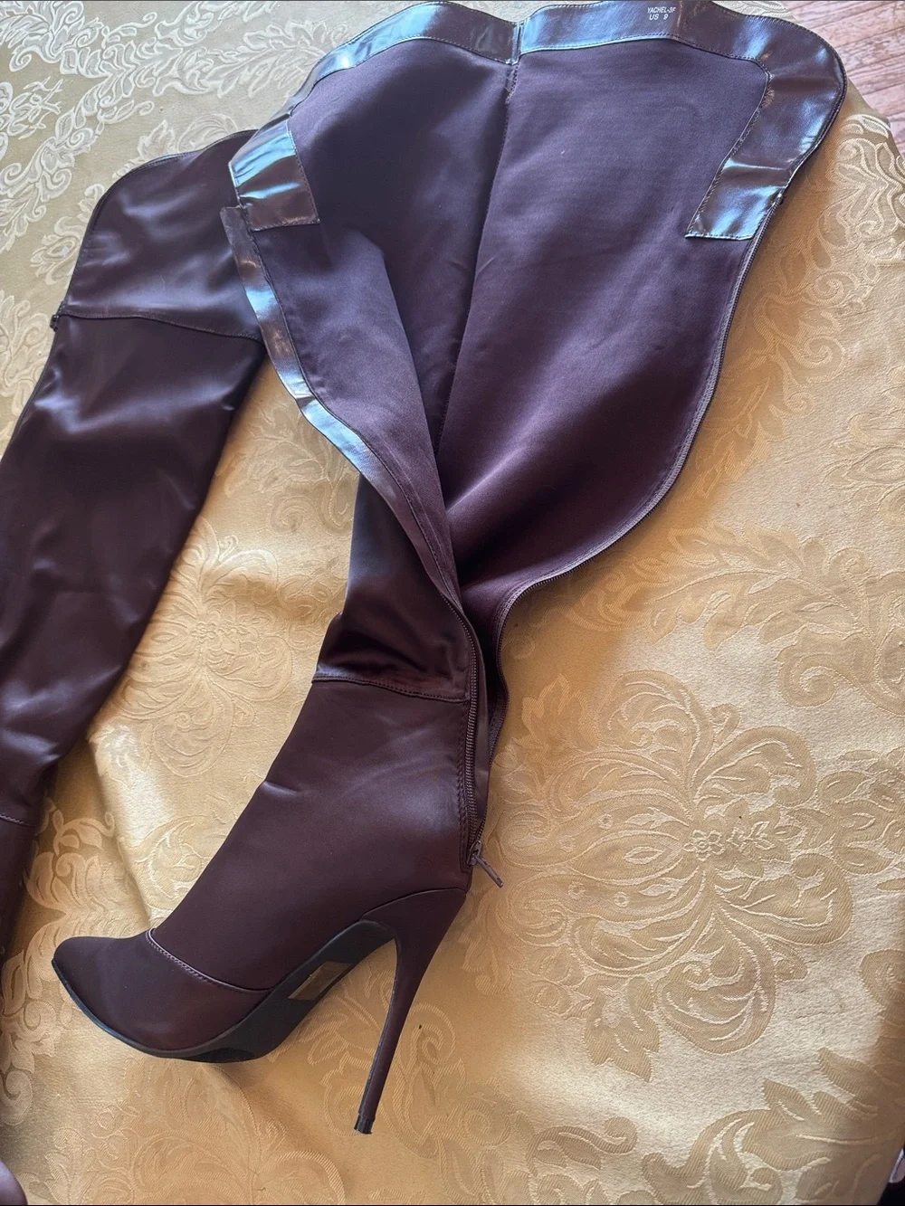 Fashion Nova Satin Nights Over The Knee Boot - Chocolate size 9